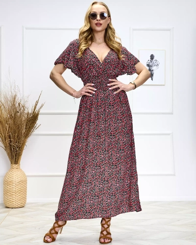 Schwarzes langes Damenkleid mit Blumendruck - Kleidung