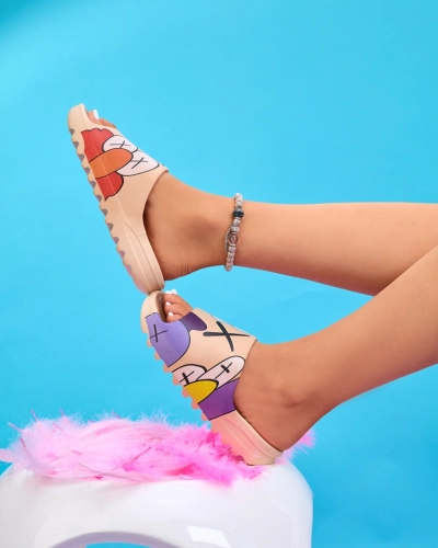 Damen-Slipper aus beigefarbenem Gummi mit Pfizz-Aufdruck - Schuhe