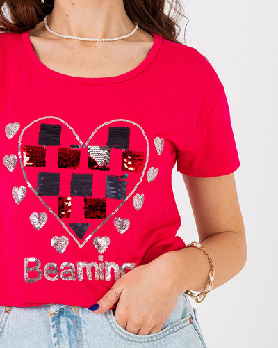 Fuchsia Damen-T-Shirt mit Aufdruck - Kleidung