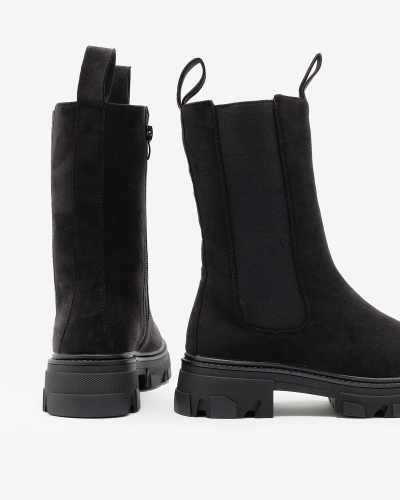 Royalfashion Schwarze hohe Damenstiefel mit flachem Absatz Sevetta