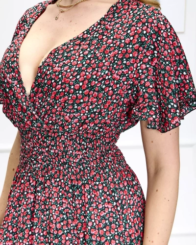 Schwarzes langes Damenkleid mit Blumendruck - Kleidung