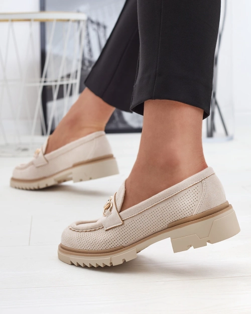 Кремові ажурні жіночі мокасини з ланцюжком Imerila - Взуття