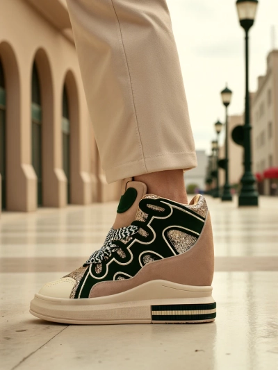 Royalfashion Hohe Damensportschuhe mit verstecktem Keil Oblaffi