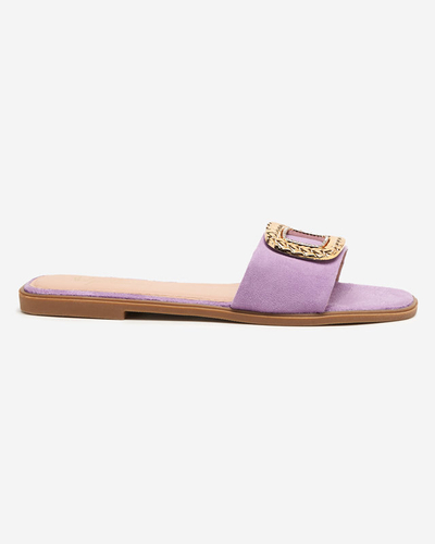 OUTLET Violette Öko-Wildleder-Hausschuhe für Damen mit goldener Schnalle Lozi. Schuhwerk