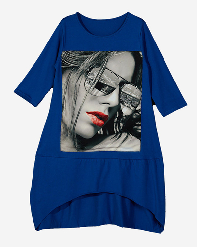 Marineblaues Damenkleid mit Aufdruck und abgeschnittenem Saum - Kleidung