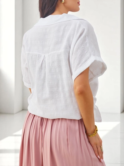 Royalfashion Жіноча бавовняна сорочка з тисненням і коротким рукавом