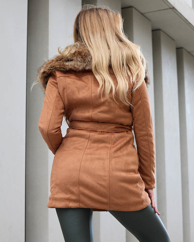 Kamelfarbene Damen-Pelzjacke - Kleidung