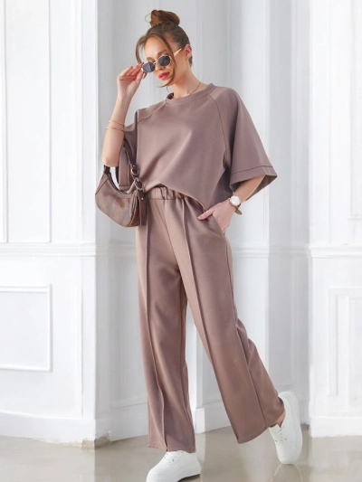 Royalfashion Damen-Set mit kurzen Ärmeln und weiten Hosen