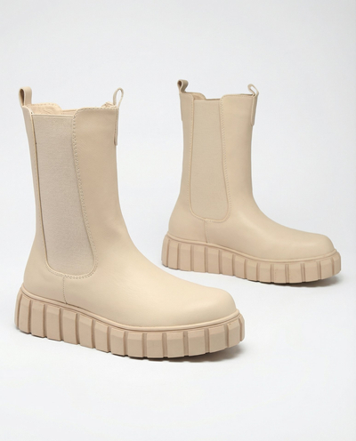 Royalfashion Жіночі високі черевики на плоскому каблуці кольору екрю Elicane