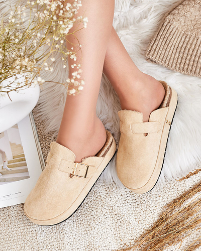 Royalfashion Damenpantoffeln mit Schafsfell und Schnalle Kajis