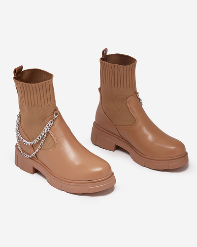 Hellbraune Damenstiefel mit Schaft a'la sock Foldaf- Footwear