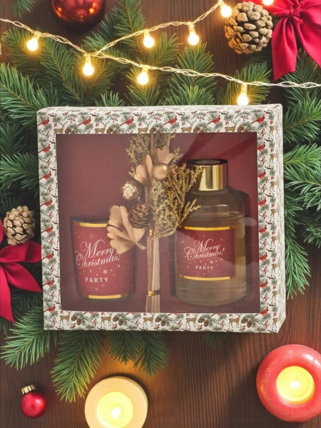 Set: Weihnachts-Duftstäbchen und Kerze Merry Christmas