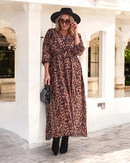 Жіноча максі-сукня Royalfashion Camel з візерунком