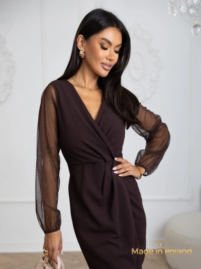Elegantes Damen Mini Kleid Melisa mit Mesh-Ärmeln