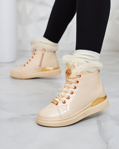 Royalfashion Бежеві лаковані жіночі утеплені чоботи Sylnina