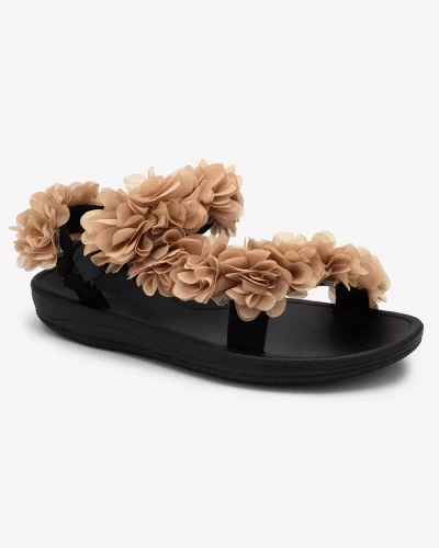 Royalfashion Beige Damensandalen mit Blumen Alferroy