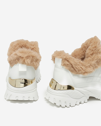 Sportliche weiße Damenschuhe mit Fell Flixi - Schuhe