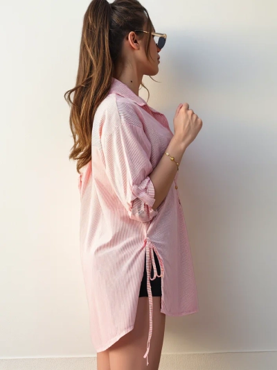 Royalfashion Baumwoll-Langarmshirt für Damen mit Streifen und Taillenkordel