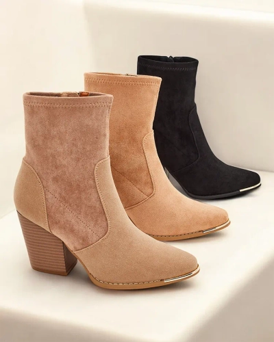 Royalfashion Eko-Wildleder Damenstiefel auf einem Pfennigabsatz Grau