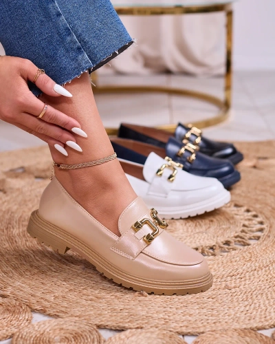 Royalfashion Світло-коричневі жіночі мокасини із золотистим декором Aderica