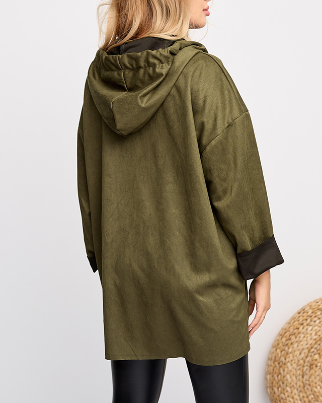 Dunkelgrüne Öko-Wildlederjacke für Damen - Kleidung