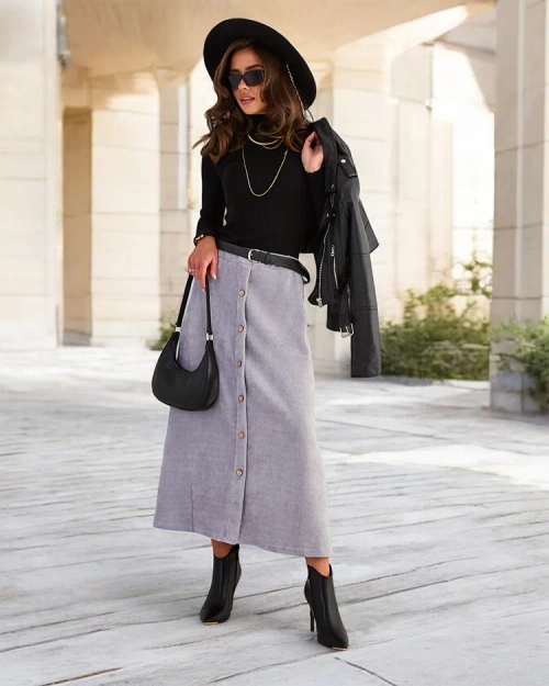 Royalfashion Жіноча спідниця міді з декоративними ґудзиками