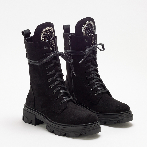 Schwarze Moxo-Stiefel für Damen aus Öko-Wildleder - Schuhe