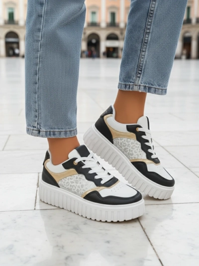 Damen-Sneakers Royalfashion Callista Plateau schwarz Öko-Leder Größe 40