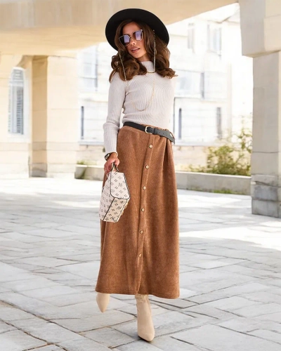 Royalfashion Damen Midirock mit Zierknöpfen
