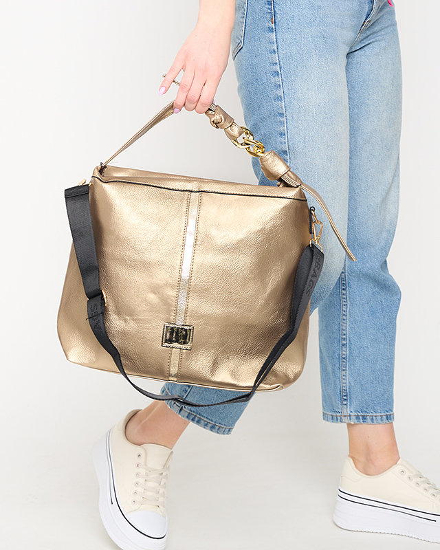 Goldener Damen-Shopper mit Metallstreifen - Accessoires