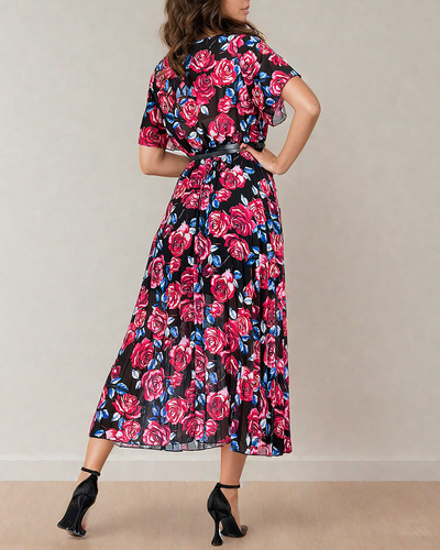 Royalfashion Damen plissiertes florales Midikleid