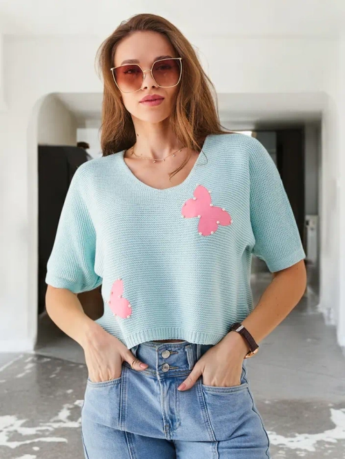 Royalfashion жіночий бавовняний блідий светр з метеликами