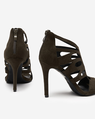 Dunkelgrüne Damensandale mit hohem Absatz Etrop - Footwear