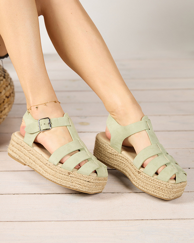 Grüne Damensandalen aus Öko-Wildleder auf der Keniso-Plattform - Schuhe