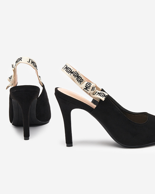 OUTLET Eco - замшеві чорні жіночі туфлі на шпильці зі стрічкою Ristra - Взуття