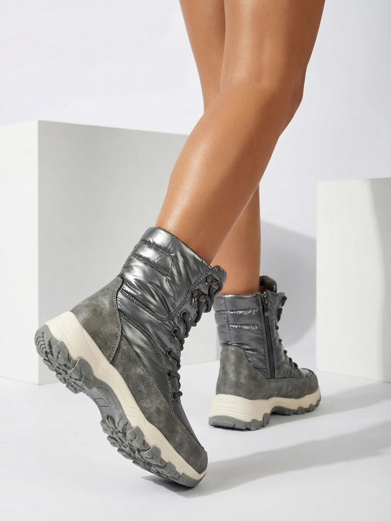 Botki Damskie Aurora Srebrne Ekologiczne Casualowe na Zimę