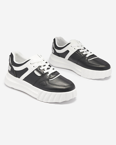 Öko-Leder Damen schwarze Freizeit Sportschuhe mit weißen Einsätzen Netiris - Schuhe