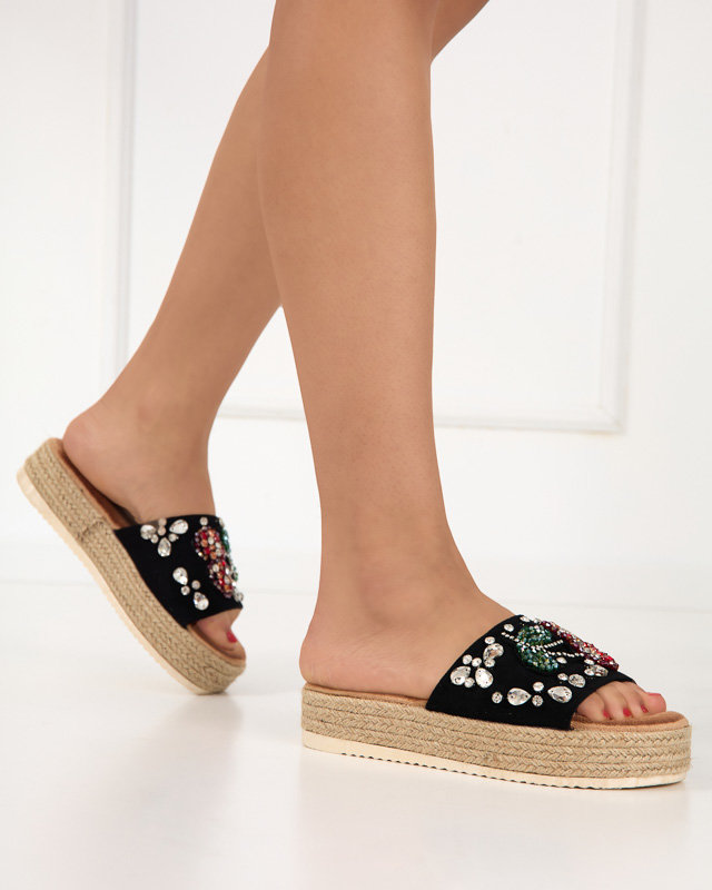 Schwarze Damenhausschuhe mit Stevoa-Steinen - Schuhe