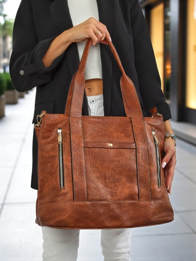 Damenhandtasche Kallistia Vintage braunes Öko-Leder 47x30x14 cm