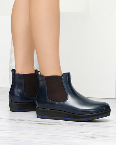 Dunkelblaue Damenkeilstiefel Stasia - Schuhe