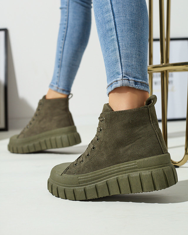 Dunkelgrüne Damen-Schnürstiefel a'la sneakers Netara - Footwear