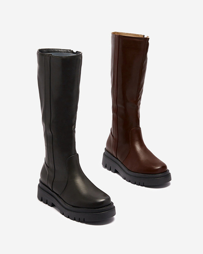 Schwarzer kniehoher Damenstiefel aus Ökoleder Roterika - Schuhe