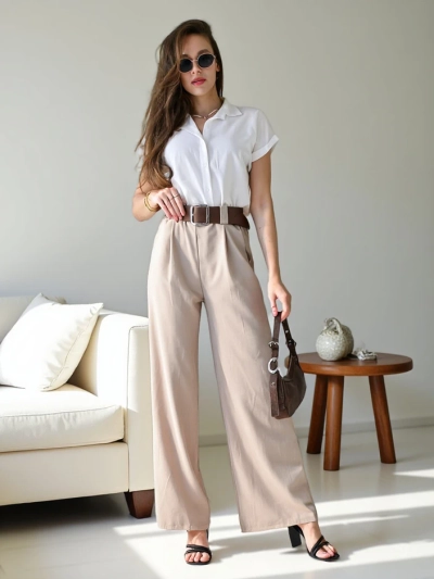 Royalfashion Weite Damenhose mit Gürtel