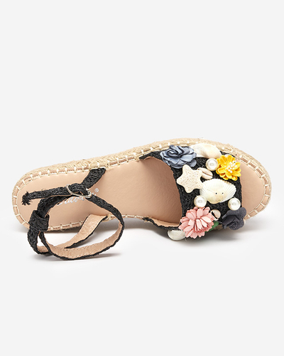Schwarze Damensandalen a'la Espadrilles mit dekorativem Obermaterial Soramis - Footwear