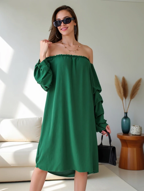 Royalfashion Гладка жіноча сукня в іспанському стилі з рюшами