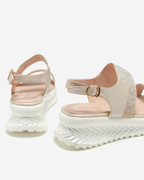 Коричнево-золоті жіночі босоніжки з фіанітами Mareeo - Взуття