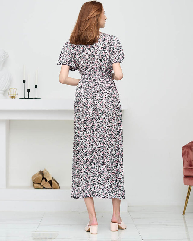 Hellrosa Damen-Maxikleid mit Blumen - Kleidung