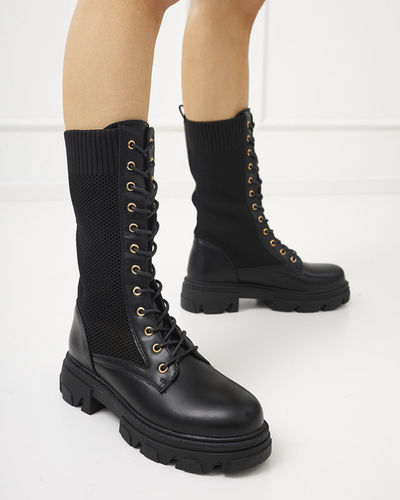 Durchbrochene schwarze Damen-Schnürstiefel Buhomi - Schuhe