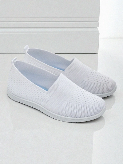 Weiße Damen-Ballerinas Ariadne aus atmungsaktivem Stoff mit flacher Sohle