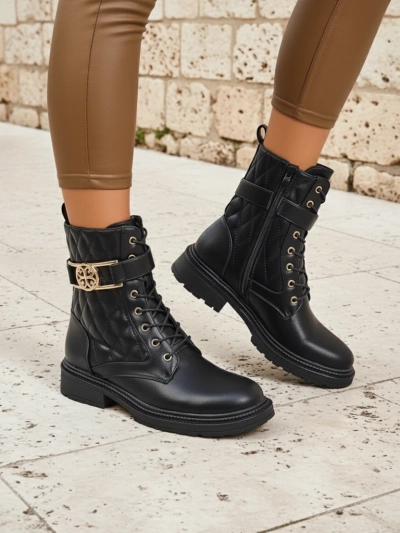 Gesteppte Damen Stiefeletten aus ökologischem Leder Sable Rose